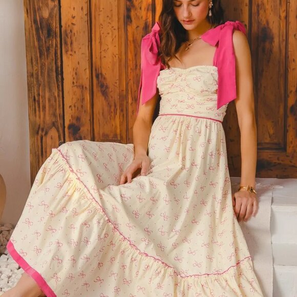 SO ME Ribbon Flowy Maxi Dress‎ with Contrast Trim - Picture 9 of 14